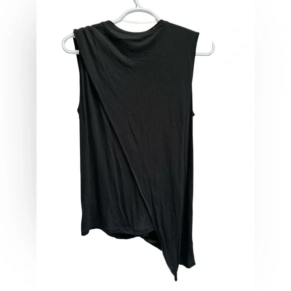 BCBGMAXAZRIA Asymmetrical Draped, 100% Modal sleeveless black blouse size S - Picture 2 of 5